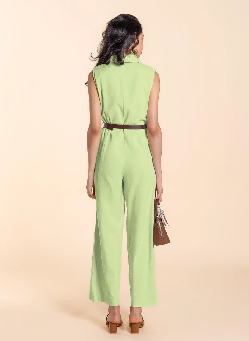 Shapes Green DETAILED JUMPSUIT WITH BELT for Women | Best Price UAE