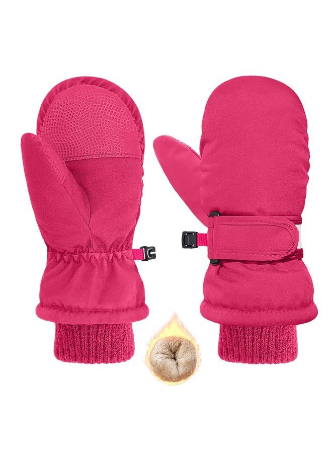 HOPSOOKEN Kids Winter Mittens Gloves Waterproof Thermal Warm Thick Fleece Snow Ski Gloves for Cold Weather Girls Boys, Rose Red, M(4-6 years) - Image 1