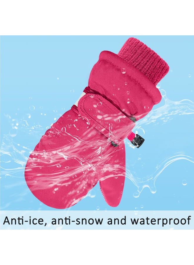 HOPSOOKEN Kids Winter Mittens Gloves Waterproof Thermal Warm Thick Fleece Snow Ski Gloves for Cold Weather Girls Boys, Rose Red, M(4-6 years) - Image 4