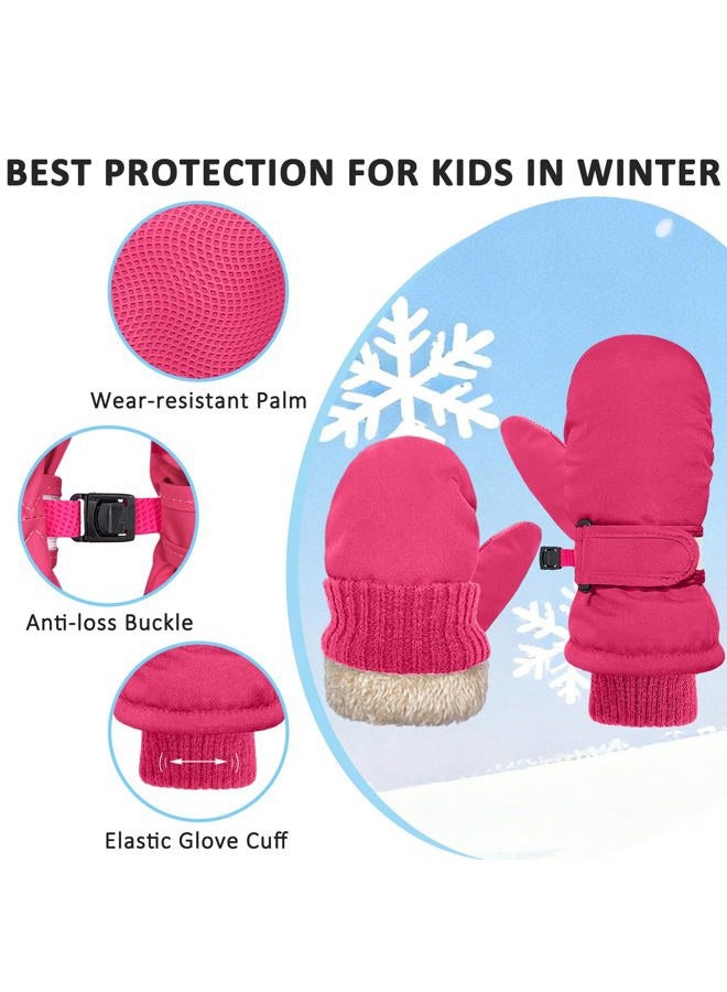 HOPSOOKEN Kids Winter Mittens Gloves Waterproof Thermal Warm Thick Fleece Snow Ski Gloves for Cold Weather Girls Boys, Rose Red, M(4-6 years) - Image 3