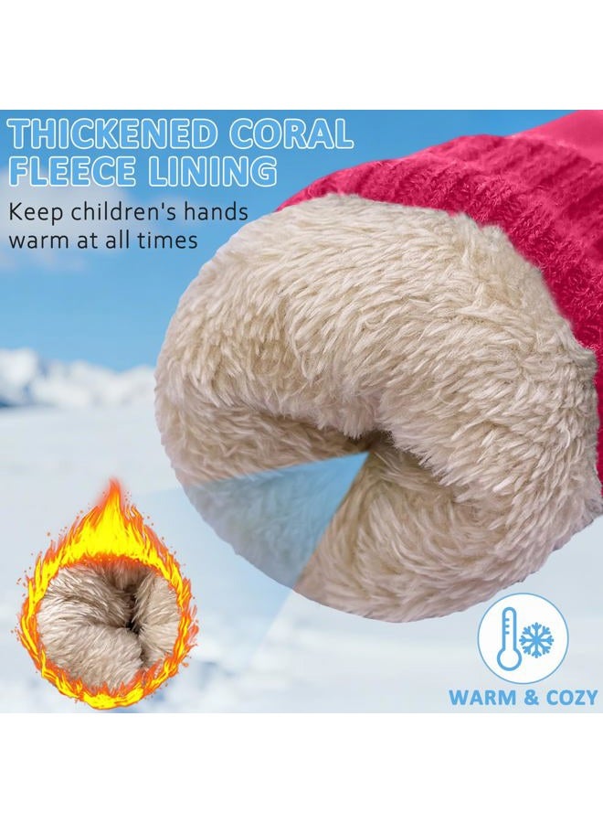 HOPSOOKEN Kids Winter Mittens Gloves Waterproof Thermal Warm Thick Fleece Snow Ski Gloves for Cold Weather Girls Boys, Rose Red, M(4-6 years) - Image 5