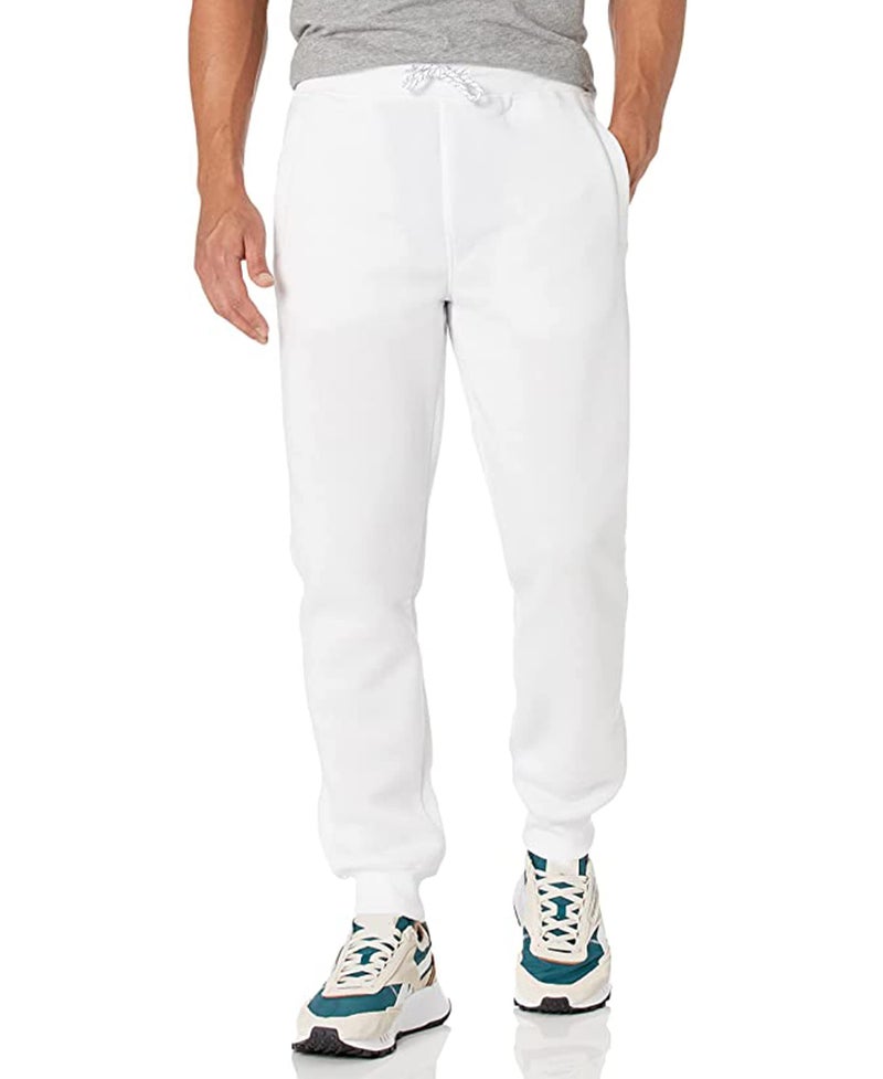 WT02 Mens Active Basic Fleece Joggers Relaxed and Comfortable Sweatpants White Medium