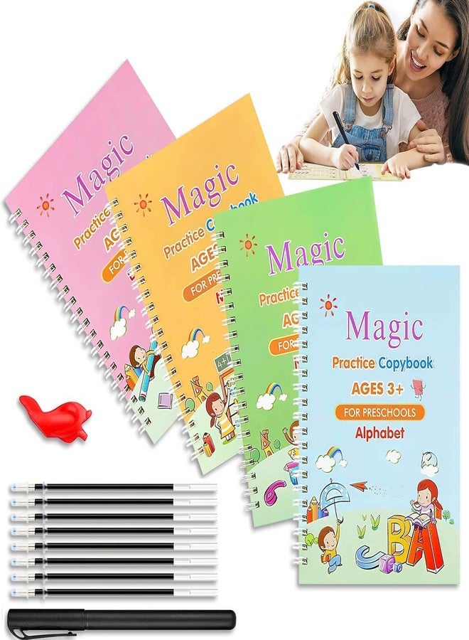 GLOSSISHINE Magic Practice Copybook (4 Book + 10 Refill+ 2 Pen +2 Grip) Number Tracing Book for Preschoolers with Pen, Magic Calligraphy Book Set Practical Reusable Writing Tool Simple Hand Lettering - Image 1