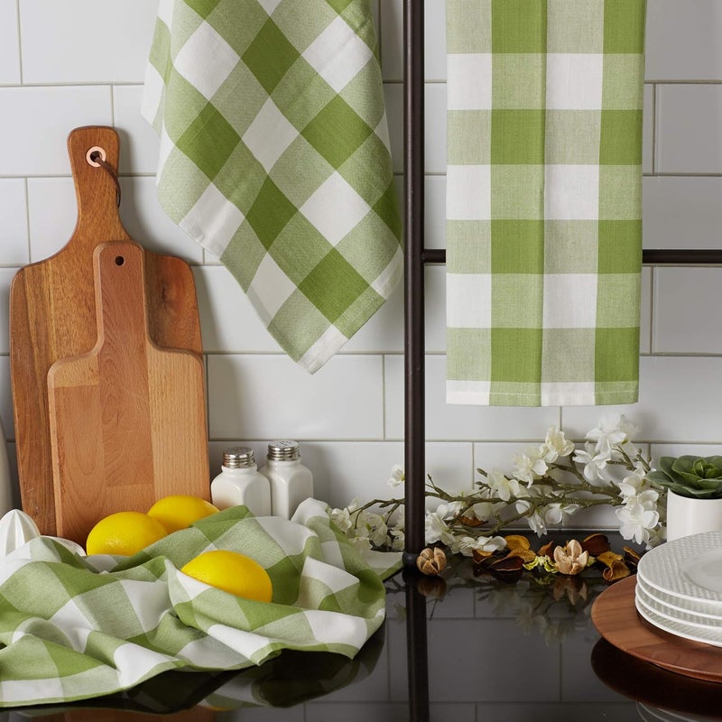 DII Buffalo Check Kitchen Collection, Classic Farmhouse Dishtowel Set, 20x30, Antique Green, 3 Piece - Image 3