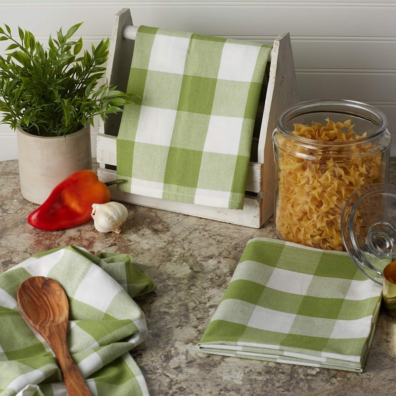 DII Buffalo Check Kitchen Collection, Classic Farmhouse Dishtowel Set, 20x30, Antique Green, 3 Piece - Image 4