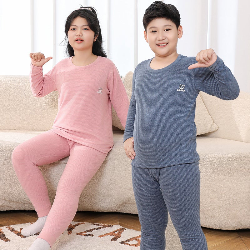 2024 Teenagers Fat Children Plus Fat Increase Comfortable Base Thermal Underwear Suit Big Boys And Girls Pajamas - Image 2