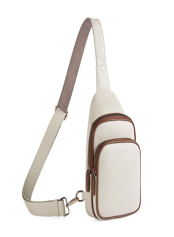 WESTBRONCO Small Sling Bag for Women Nylon Crossbody Sling Backpck Lightweight for Travel Casual Daily, Pu-beige - Image 1