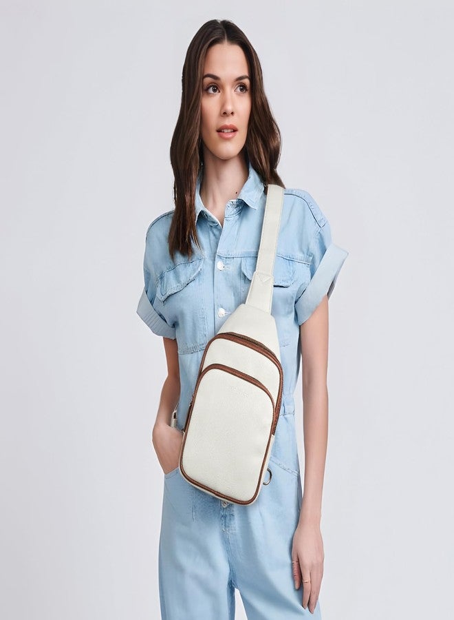 WESTBRONCO Small Sling Bag for Women Nylon Crossbody Sling Backpck Lightweight for Travel Casual Daily, Pu-beige - Image 2