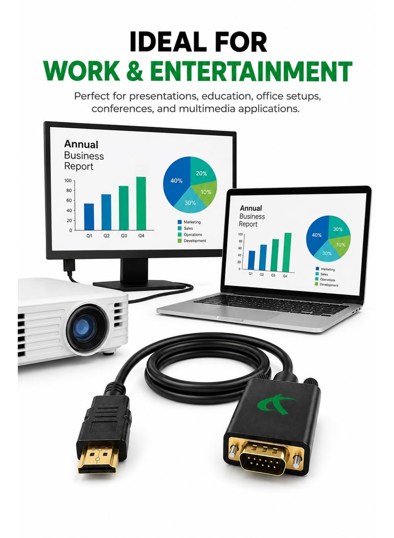 فوجيشكا كابل HDMI إلى VGA بطول 3 أمتار | كابل محول مطلي بالذهب (من HDMI ذكر إلى VGA ذكر) | محول فيديو بدقة 1080P Full HD | يدعم التشغيل الفوري (Plug & Play) | متوافق مع أجهزة الكمبيوتر المحمول والمكتبي والشاشات وأجهزة العرض (البروجيكتور) وأجهزة التلفزيون - Image 2