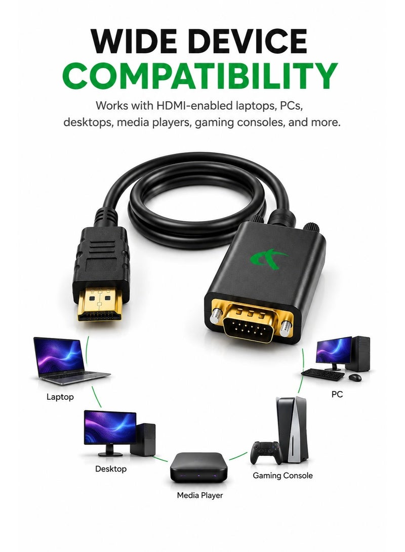 فوجيشكا كابل HDMI إلى VGA بطول 3 أمتار | كابل محول مطلي بالذهب (من HDMI ذكر إلى VGA ذكر) | محول فيديو بدقة 1080P Full HD | يدعم التشغيل الفوري (Plug & Play) | متوافق مع أجهزة الكمبيوتر المحمول والمكتبي والشاشات وأجهزة العرض (البروجيكتور) وأجهزة التلفزيون - Image 5