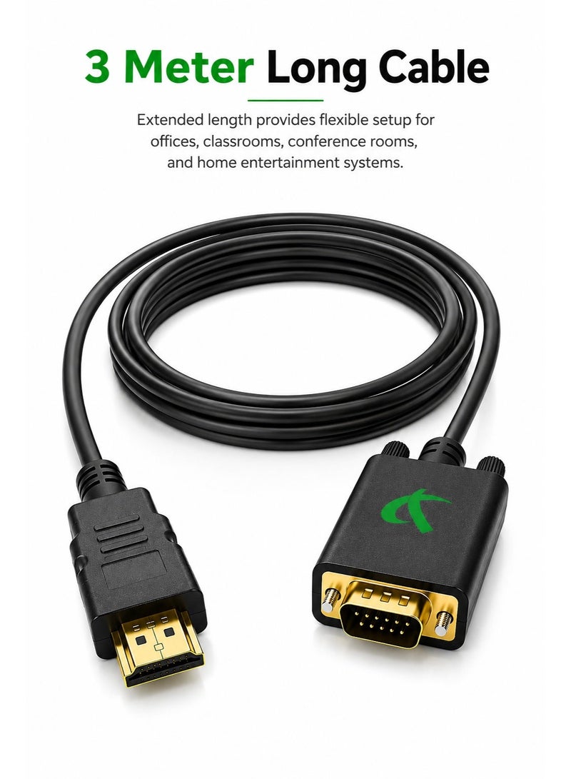 فوجيشكا كابل HDMI إلى VGA بطول 3 أمتار | كابل محول مطلي بالذهب (من HDMI ذكر إلى VGA ذكر) | محول فيديو بدقة 1080P Full HD | يدعم التشغيل الفوري (Plug & Play) | متوافق مع أجهزة الكمبيوتر المحمول والمكتبي والشاشات وأجهزة العرض (البروجيكتور) وأجهزة التلفزيون - Image 3