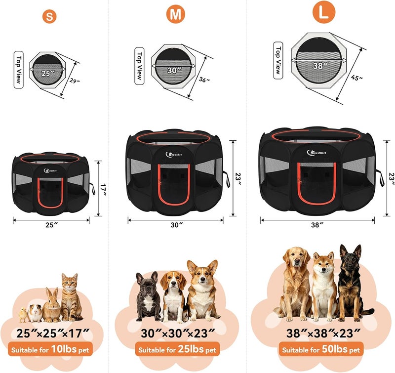 Siedihit Dog Playpen, Medium Puppy Pet Playpen, Dog Crate Tent Cage Indoor/Outdoor, Portable Pop Up Dogs Kennel Playpen with Carrying Case for Dogs/Cats/Rabbitss, Black - Image 2