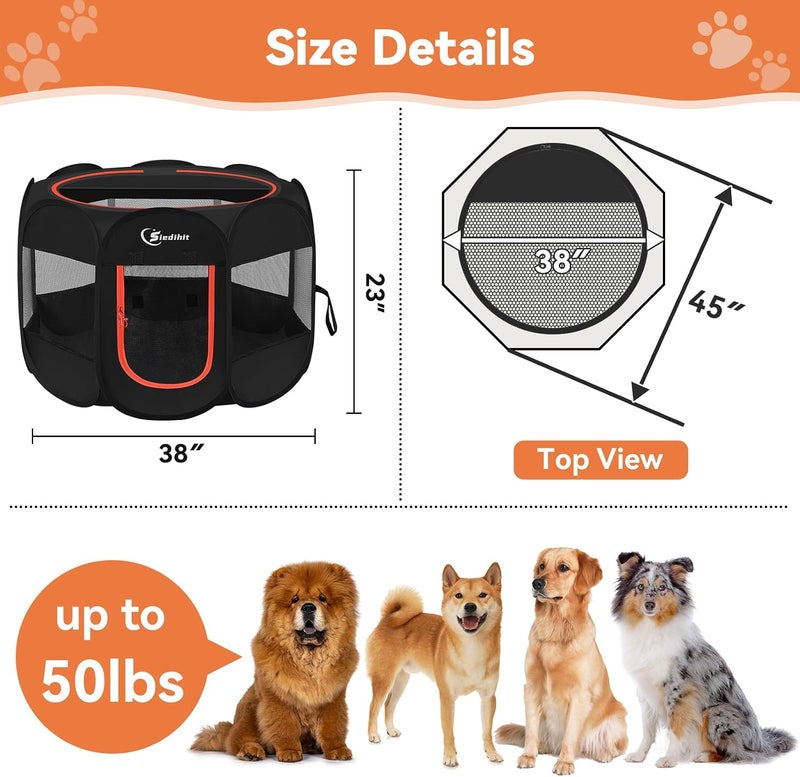 Siedihit Dog Playpen, Medium Puppy Pet Playpen, Dog Crate Tent Cage Indoor/Outdoor, Portable Pop Up Dogs Kennel Playpen with Carrying Case for Dogs/Cats/Rabbitss, Black - Image 3