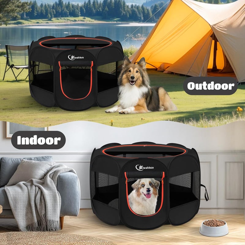 Siedihit Dog Playpen, Medium Puppy Pet Playpen, Dog Crate Tent Cage Indoor/Outdoor, Portable Pop Up Dogs Kennel Playpen with Carrying Case for Dogs/Cats/Rabbitss, Black - Image 5