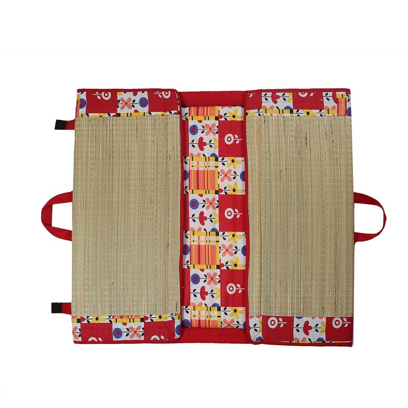 Generic Future Lifestyle Foldable Cushion Mat Korai River Grass 3 X 6 ft Fabric Red Cotton Single Fold with 18 MM Soft Foam Comfort Sleep - Image 3