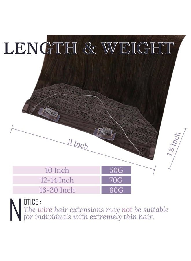 Fshine Invisible Wire Hair Extensions Real Human Hair 20 In Dark Brown Layered Hairpiece Wire Hidden Human Hair with Adjustable Fish Line 86 G Clip ins Straight Hair - Image 3