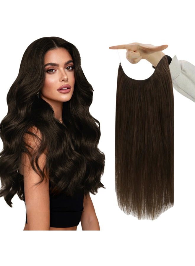 Fshine Invisible Wire Hair Extensions Real Human Hair 20 In Dark Brown Layered Hairpiece Wire Hidden Human Hair with Adjustable Fish Line 86 G Clip ins Straight Hair - Image 1