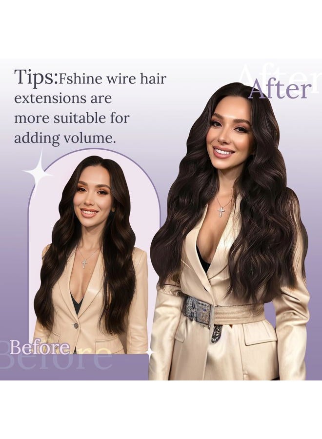 Fshine Invisible Wire Hair Extensions Real Human Hair 20 In Dark Brown Layered Hairpiece Wire Hidden Human Hair with Adjustable Fish Line 86 G Clip ins Straight Hair - Image 5
