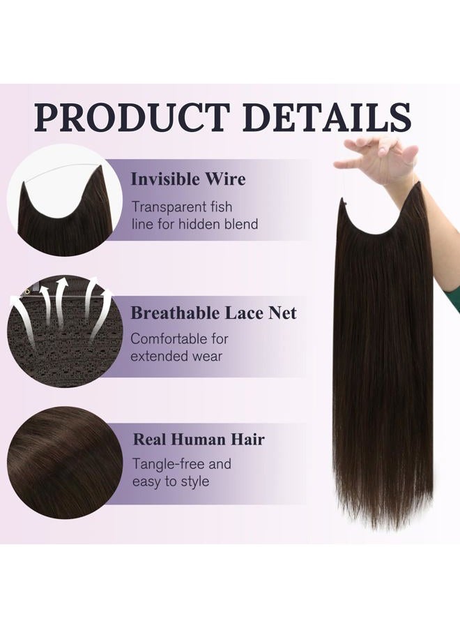 Fshine Invisible Wire Hair Extensions Real Human Hair 20 In Dark Brown Layered Hairpiece Wire Hidden Human Hair with Adjustable Fish Line 86 G Clip ins Straight Hair - Image 2