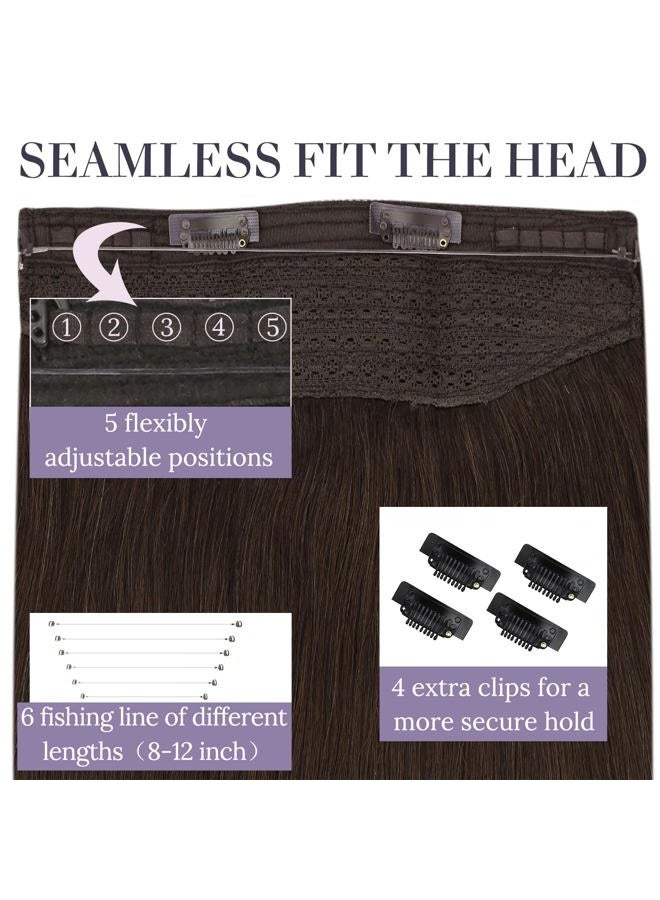 Fshine Invisible Wire Hair Extensions Real Human Hair 20 In Dark Brown Layered Hairpiece Wire Hidden Human Hair with Adjustable Fish Line 86 G Clip ins Straight Hair - Image 4
