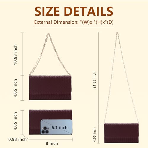 U+U Crossbody Bags for Women, Small Leather Bag with Removable Chain, Card Slots & Phone Pocket - Lightweight Purse Wallet (Burgundy) - Image 2