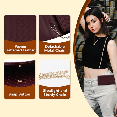 U+U Crossbody Bags for Women, Small Leather Bag with Removable Chain, Card Slots & Phone Pocket - Lightweight Purse Wallet (Burgundy) - Image 4