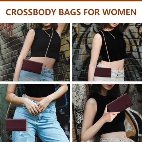 U+U Crossbody Bags for Women, Small Leather Bag with Removable Chain, Card Slots & Phone Pocket - Lightweight Purse Wallet (Burgundy) - Image 5