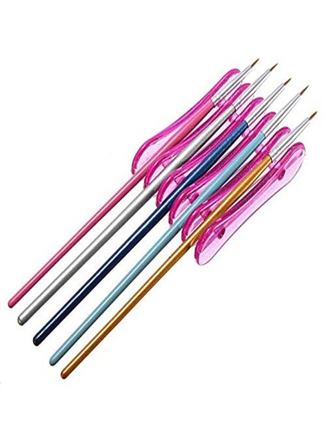 LASSUM لسم 2 قطع فرشاة طلاء الأظافر UV جل قلم حامل بلاستيكي لثبات 5 فرش منفصلة - Image 4