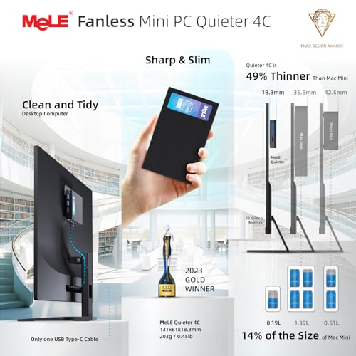 Mele كمبيوتر ميني بدون مروحة MeLE Quieter4C مع ويندوز 11 برو N100 (حتى 3.4GHz 4C/4T) 16GB LPDDR4x 512GB تخزين كمبيوتر مكتبي صغير، يدعم عرض ثلاثي بدقة 4K، مزدوج HDMI، كل في واحد USB-C واي فاي 5 BT5.1 إيثرنت - Image 4