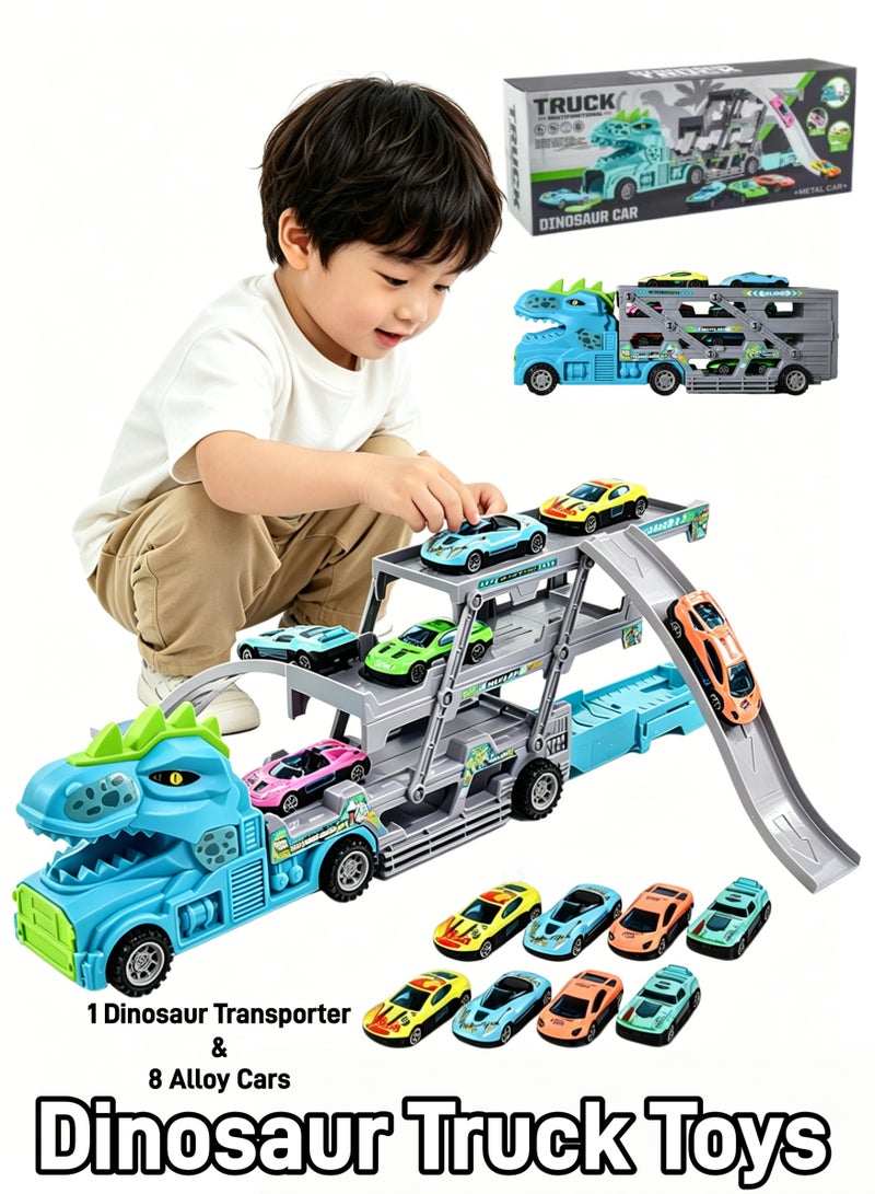 Aimayapet Dinosaur Swallowing Car, Dinosaur Truck Toys for Kids Aged 3+ Ejection Slide Track Storage Car Folding Portable Dinosaur Race Track Truck Toy Car with 2 Race Tracks Dinosaur Transporter Truck Toy Swallowing Car Children's Toys Gift - Image 1