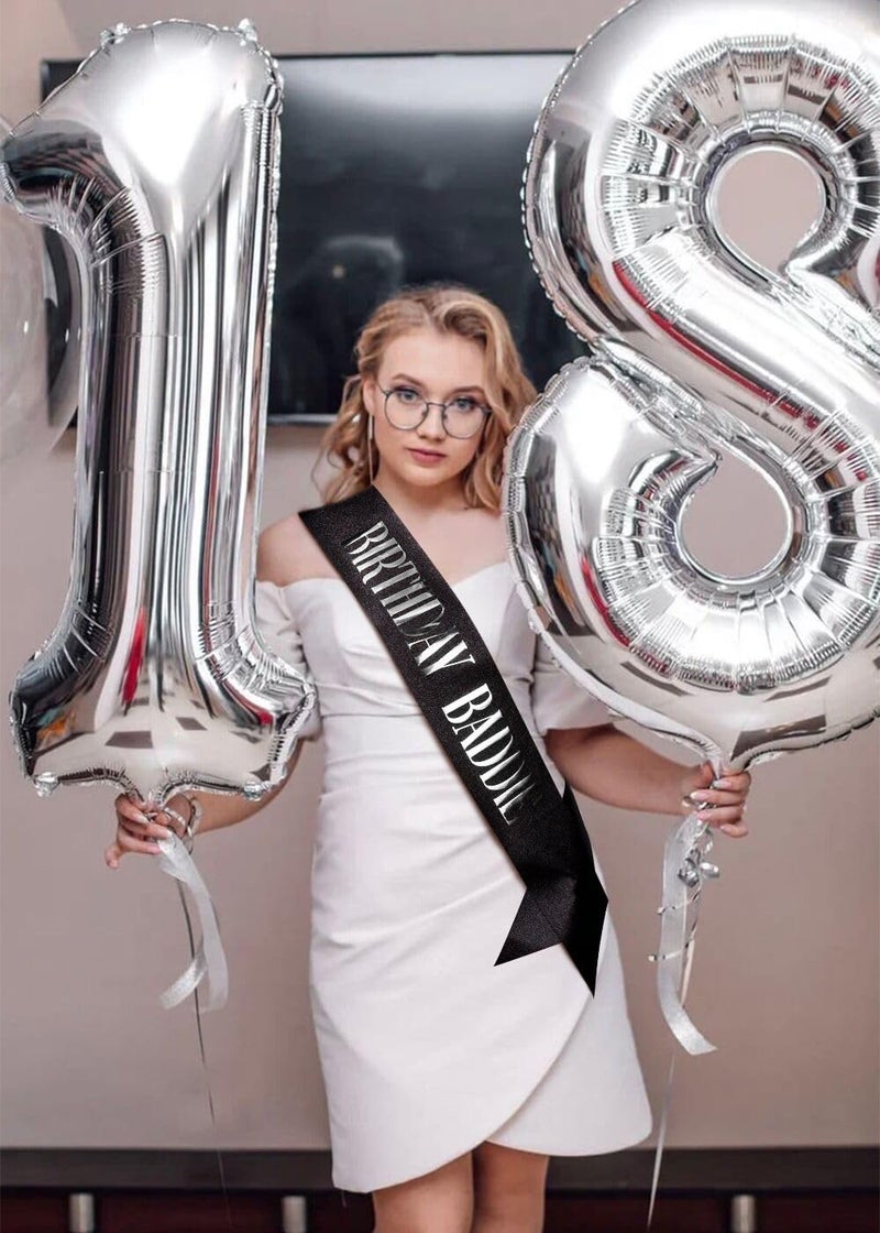 Hapdoo Adjustable & Reusable Birthday Sash - Silver Color â€œBIRTHDAY BADDIEâ€ Glitter Sash with Silver Foil for Women Men Party - Image 5