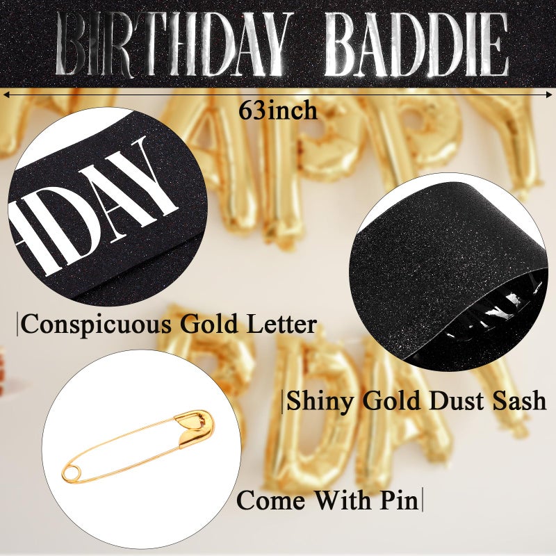 Hapdoo Adjustable & Reusable Birthday Sash - Silver Color â€œBIRTHDAY BADDIEâ€ Glitter Sash with Silver Foil for Women Men Party - Image 2