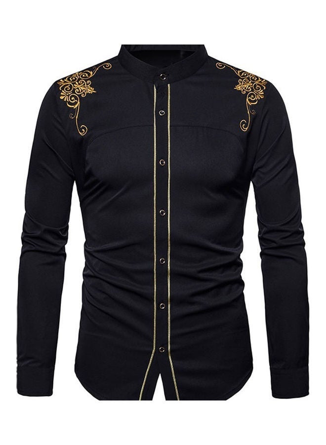 NIBEMINENT Embroidery Details Shirt Black/Gold 
