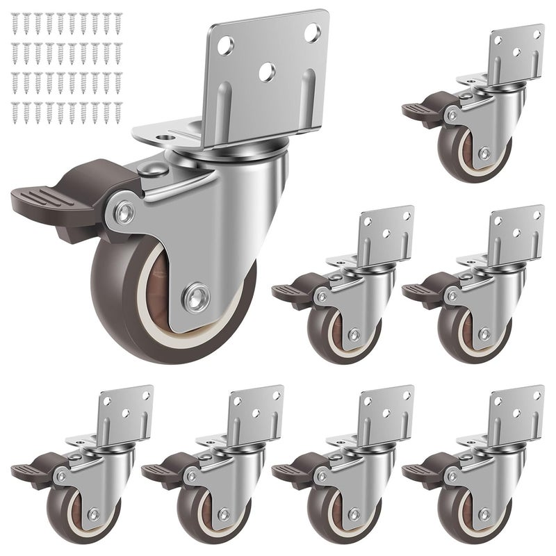 Brown 1 Inch Heavy Duty L Shape Side Mount Caster Wheels 8Pcs Soft TPE Non Marking 360 Swivel - Image 2