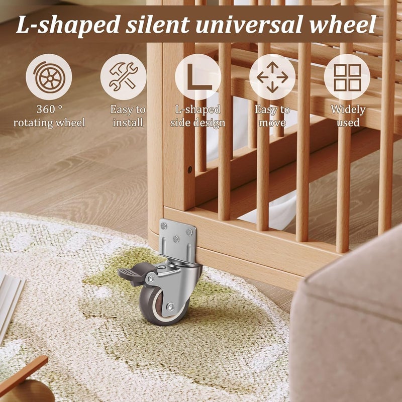 Brown 1 Inch Heavy Duty L Shape Side Mount Caster Wheels 8Pcs Soft TPE Non Marking 360 Swivel - Image 4