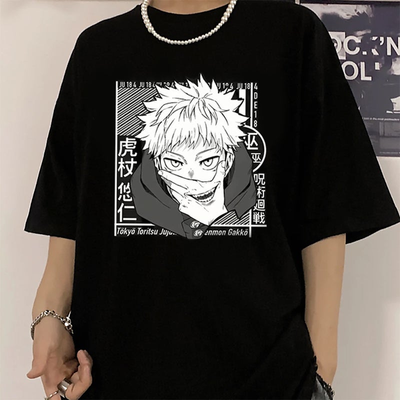 Popular Anime Mantra Back Battle Five Wu Peripheral T-Shirt Street Hip Hop Casual Round Neck Short Sleeve Top - Image 2