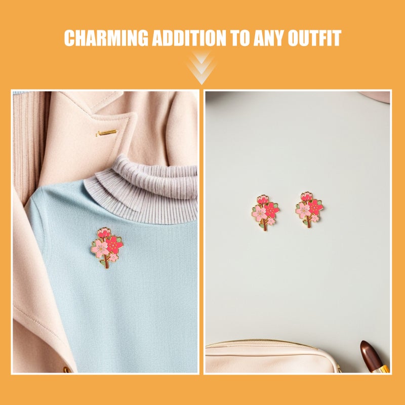 Dress Brooch Cherry Blossom Lapel Pins Women Pink Zinc Alloy Decorative Brooches 12Pcs - Image 3