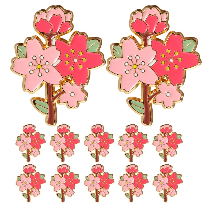 Dress Brooch Cherry Blossom Lapel Pins Women Pink Zinc Alloy Decorative Brooches 12Pcs - Image 1
