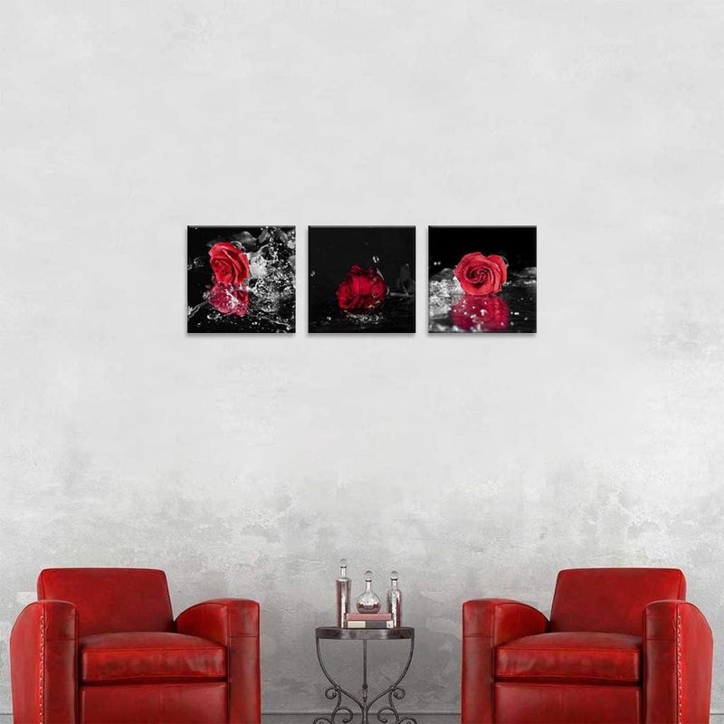 NAN Wind 3 Pcs Red Rose Canvas Art - Image 4