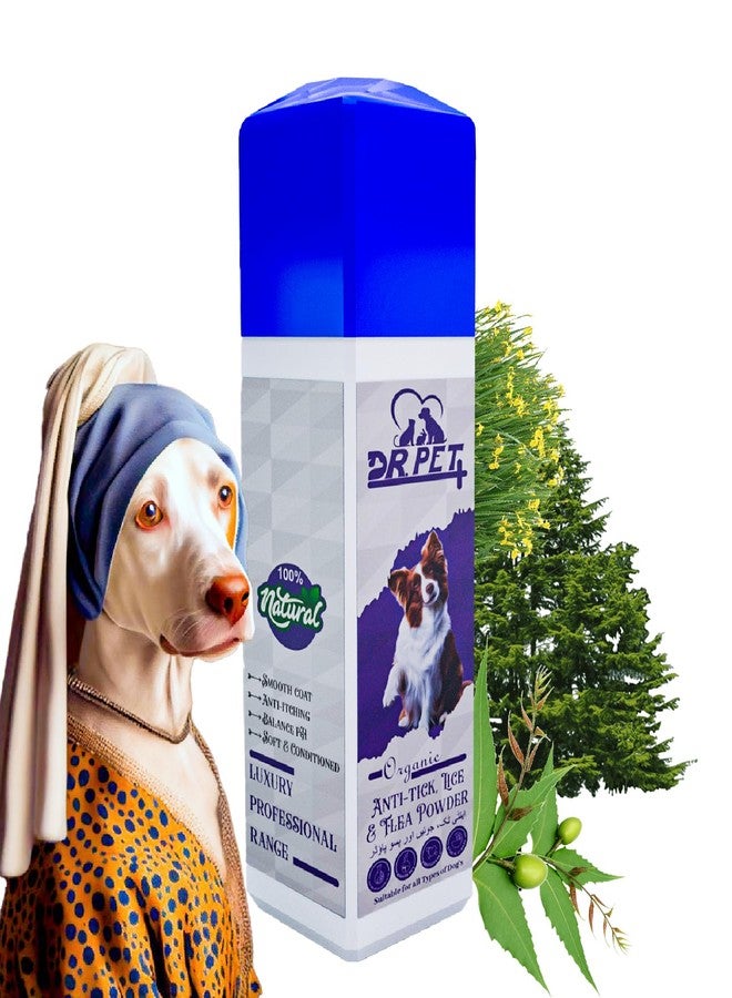 DR PET PLUS مسحوق دكتور بيت بلس للكلاب مصنوع من مكونات طبيعية فعالة، يساعد في مكافحة القراد والبراغيث، مناسب لجميع سلالات الكلاب - 100 غرام - Image 1