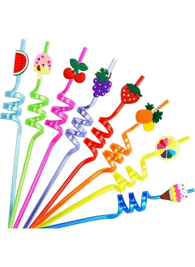 Plastic Straw, Pack of 4 Reusable Drinking Straws, Novelty Curly Plastic Children's Straw, Ice Cream, Fruit Party Straws for Birthday Party Decoration, Christmas Party Accessories - Image 1