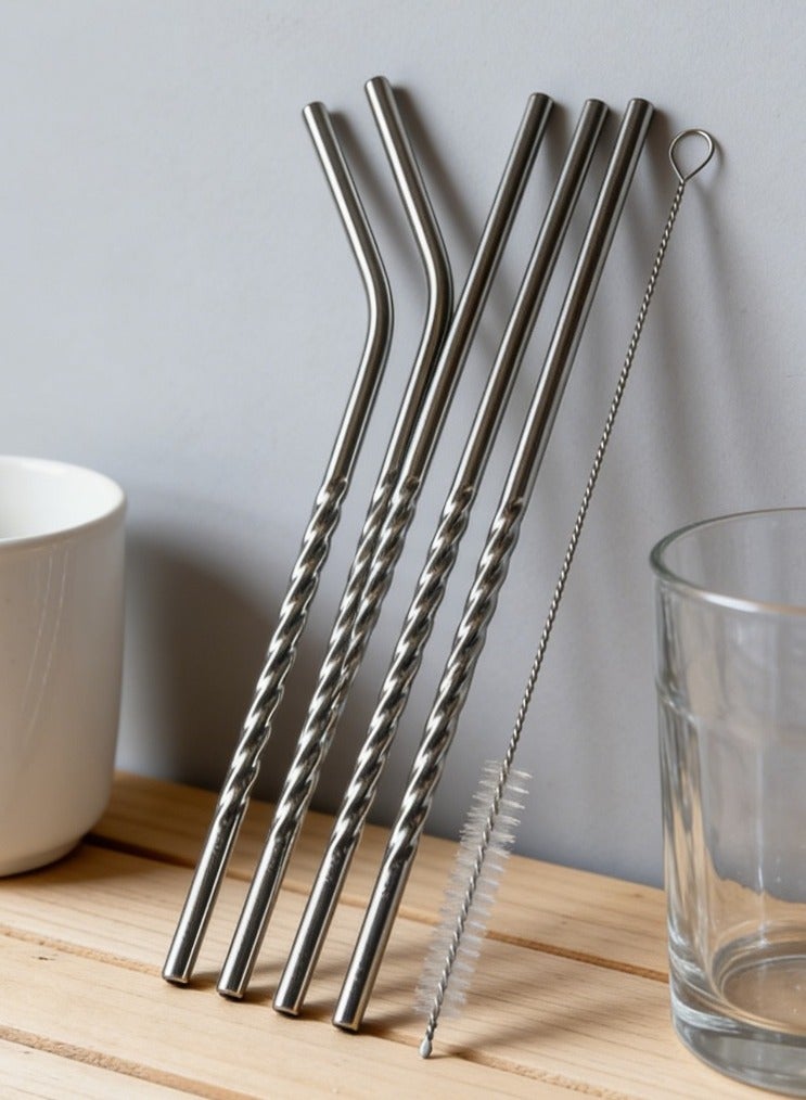 Metal Straw, Pack of 4 Reusable Drinking Straws and a brush - Image 1