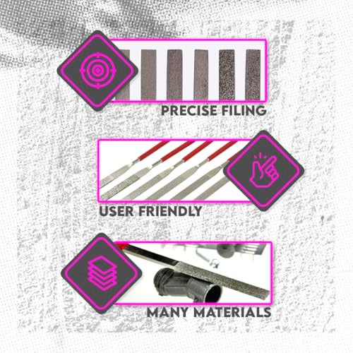 SE 74330DF 6-Piece Flat Diamond Grit File Set - Multi-Grit for Metals, Glass, Stones - 7" Length, 2" Diamond Surface, Round Handles - Includes PVC Pouch - Image 5