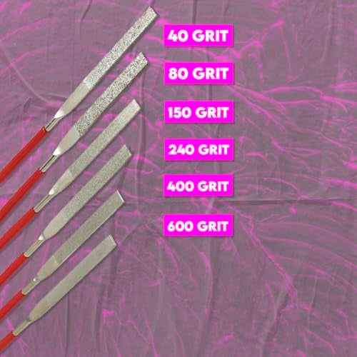 SE 74330DF 6-Piece Flat Diamond Grit File Set - Multi-Grit for Metals, Glass, Stones - 7" Length, 2" Diamond Surface, Round Handles - Includes PVC Pouch - Image 3
