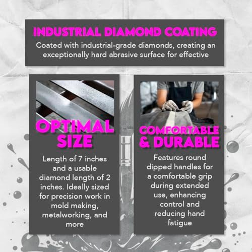 SE 74330DF 6-Piece Flat Diamond Grit File Set - Multi-Grit for Metals, Glass, Stones - 7" Length, 2" Diamond Surface, Round Handles - Includes PVC Pouch - Image 2