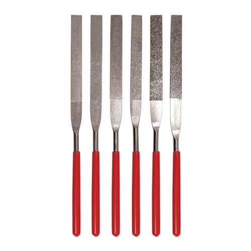 SE 74330DF 6-Piece Flat Diamond Grit File Set - Multi-Grit for Metals, Glass, Stones - 7" Length, 2" Diamond Surface, Round Handles - Includes PVC Pouch - Image 1