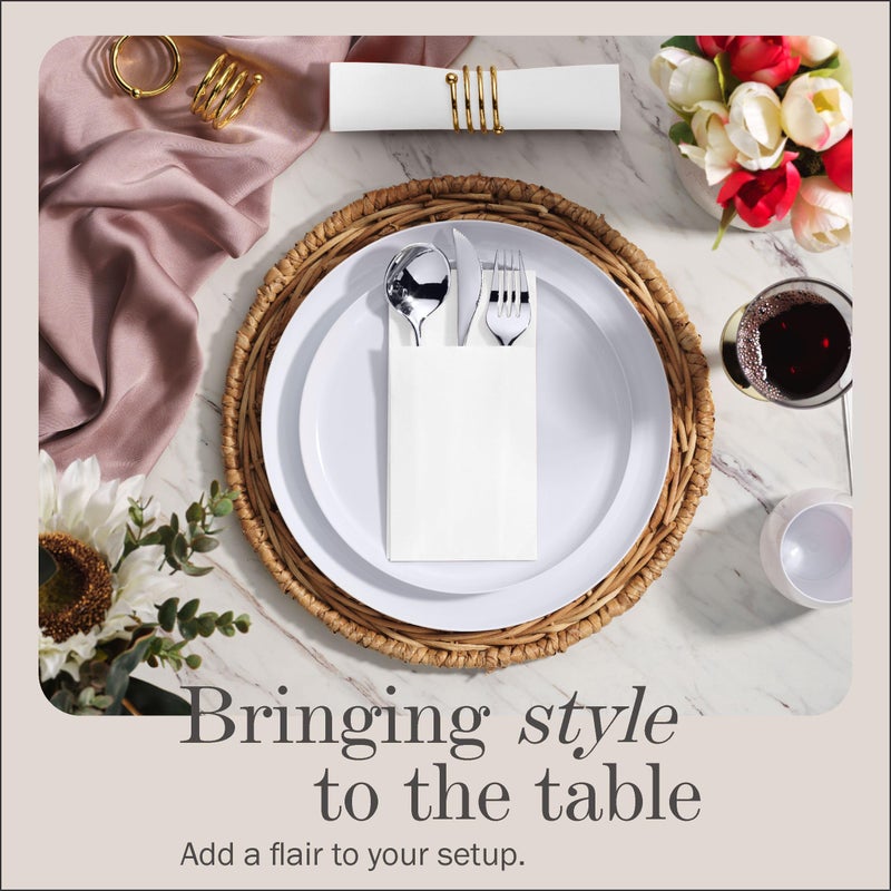 NAPEREE 100-Pack Disposable Napkins With Pocket For Flatware  White Napkins Paper For Wedding  Dinner Or Party  Built-In Pocket For Silverware  Prefolded - Image 2