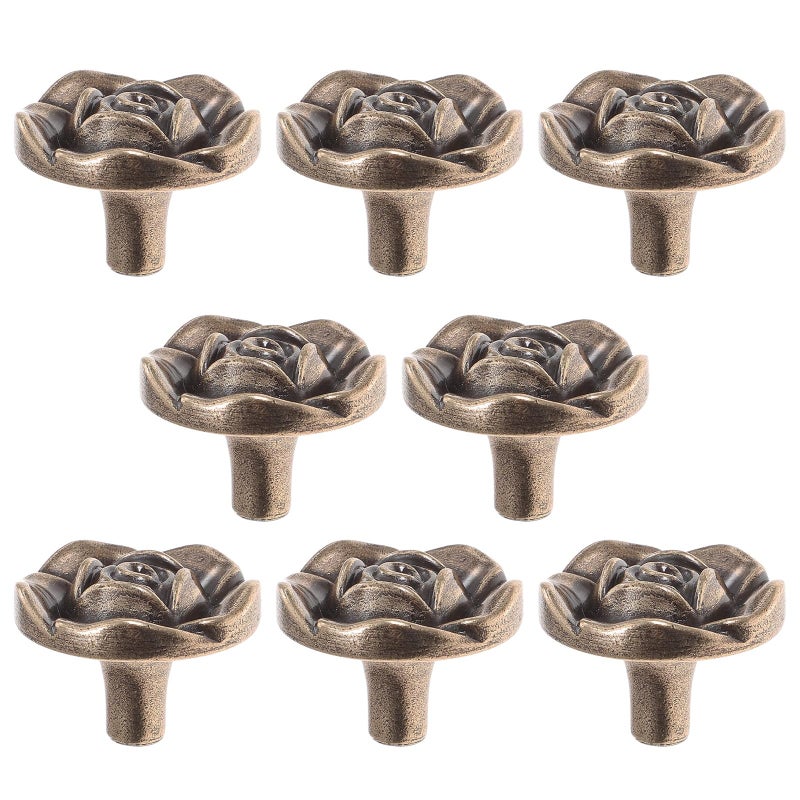 Vintage Rose Flower Cabinet Knobs 8pcs Drawer Pulls Single Hole Kitchen Hardware - Image 2