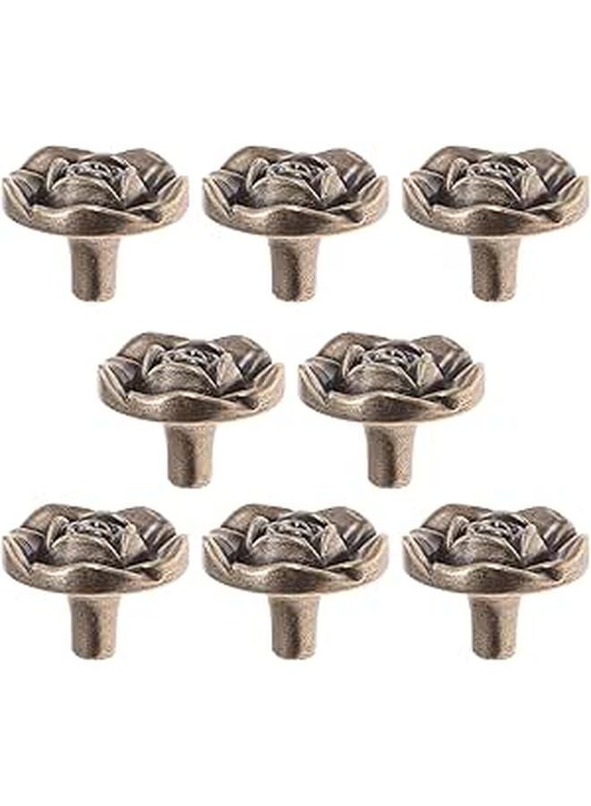 Vintage Rose Flower Cabinet Knobs 8pcs Drawer Pulls Single Hole Kitchen Hardware - Image 1