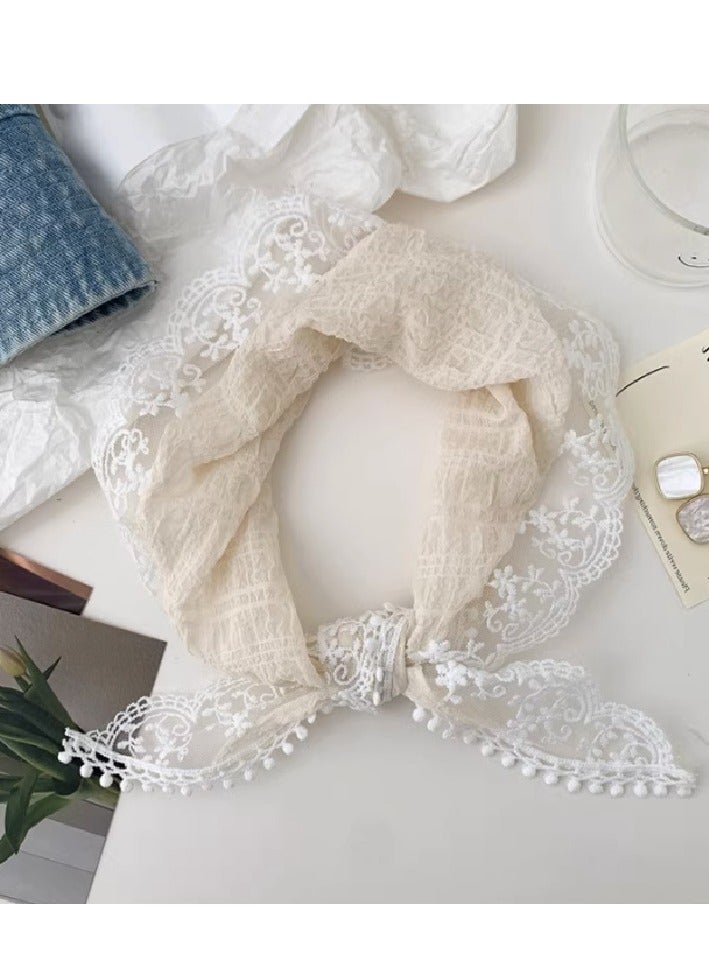 2 قطعة وشاح مثلث من الدانتيل الفرنسي للفتيات وشاح زهري بيج مزين بأزهار وشاح ريفي رجعي وشاح طويل - Image 1